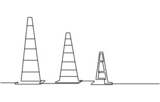 Traffic cone safety sign icon one line continuous drawing vector