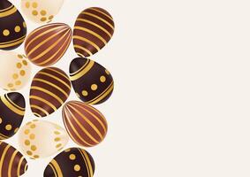 Happy Easter day background realistic chocolate eggs with golden pattern. Holiday concept, template, layout. Spring illustration of brown, beige colors vector