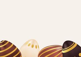 Happy Easter day background with realistic chocolate eggs with golden pattern. Holiday concept, template, layout. Spring illustration of brown and beige colors vector