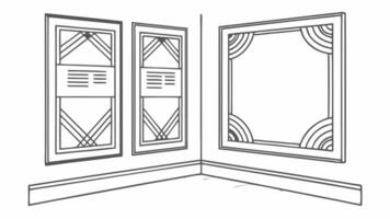 A drawing of a room with two windows vector
