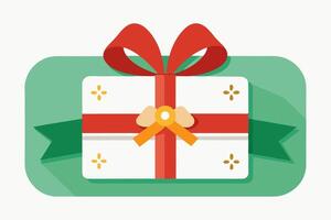 gift box with ribbon and bow on green background vector