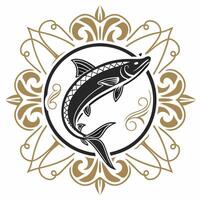 a fish in a ornate frame with a gold border vector