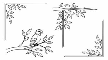 Two birds sitting on branches and leaves vector