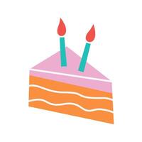 A single slice of cake with two candles, perfect for smaller celebrations. vector