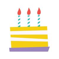 A yellow and pink layered cake with candles, representing the centerpiece of a birthday celebration. vector