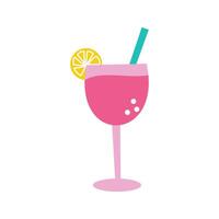 A pink drink in a glass with a straw, symbolizing refreshing beverages at parties. vector
