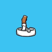 An artistic depiction of a cigarette butt crushed in an ashtray, symbolizing smoking and addiction themes, with a clean blue background that adds freshness and contrast to the composition. vector