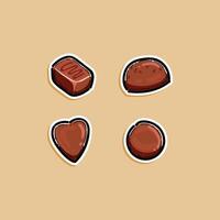 A set of delightful hand drawn chocolate designs with various shapes on a beige background, conveying sweetness and creativity. Perfect for dessert, food, or confectionery themed visuals and projects. vector