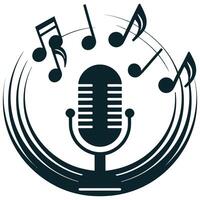 A microphone and musical notes in a circle vector