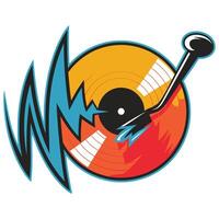 A vinyl record with a microphone and a wave vector