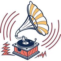 An old fashioned gramophone with a record player. vector
