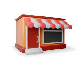 3d empty store front shop with window and door. Render wooden and brick facade. Glass showcase vector