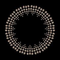 Gold round frame from dots with abstract Halftone pattern. Golden luxury logo. Dotted texture border. Circle frame. Template for printing postcards, invitations, for textiles, engraving. Dot emblem vector