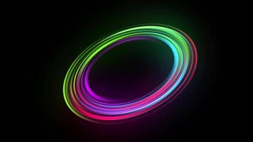 Neon light trail circle. Endless circular pattern. Empty space for text for advertising, video