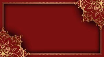 Golden frame with floral pattern on red background vector