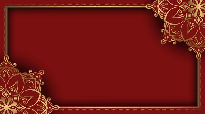 Golden frame with floral pattern on red background