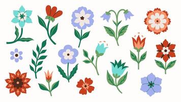 Set of flowers in folk style isolate on white background. graphics. vector