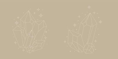 Crystal thin line set. Simple magical crystal black contour symbol. Witchy. vector