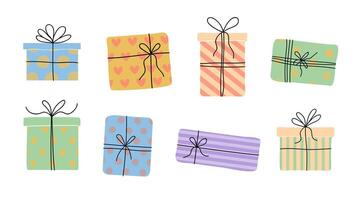 Colorful gift boxes arranged in a playful layout on a white background vector