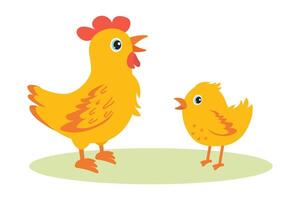 Chicken and chick interacting in a colorful cartoon setting vector