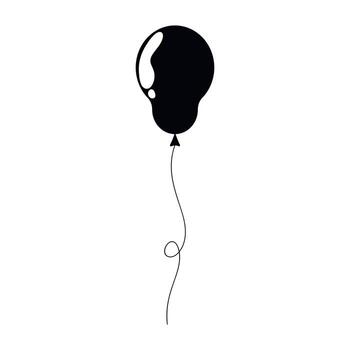 Black balloon floating with a twisted string in a minimalist style vector