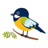 Colorful bird perched on a branch against a white background vector