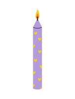 Decorative candle with heart design in soft purple color for festive occasions vector