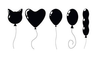 Different balloon shapes including cat, heart, and oval designs in black color vector