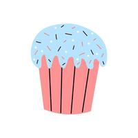 Colorful cupcake with blue frosting and sprinkles on a white background vector