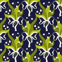 Seamless pattern spring flowers and bows. Bouquet of lilies of the valley. vector
