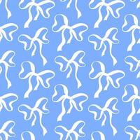 Seamless delicate rococo pattern with white bows. Cute doll core vector