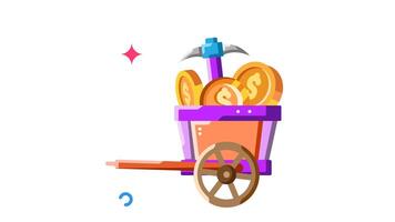 Mining Riches A Colorful Illustration of a Mine Cart Filled with Gold Coins and a Pickaxe video