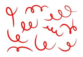 Doodle red spring and spiral set, hand drawn coil icons. flexible lines for your design vector