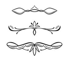 Vintage swirl ornament, line style flourishes set. Filigree calligraphic ornamental curls. Decorative retro design elements for menu, certificate diploma. vector