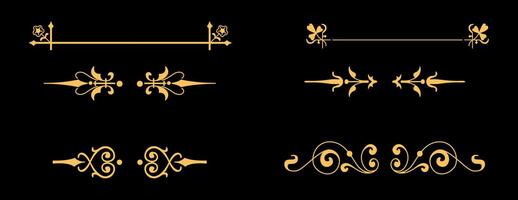Set of Calligraphic frames, page divider and border elements on gold colour. vector
