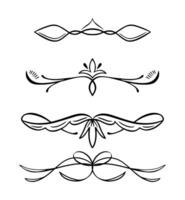 Vintage swirl ornament line style flourishes set. Filigree calligraphic ornamental curls. Decorative retro design elements for menu, certificate diploma, wedding invatation card, outline text divider. vector