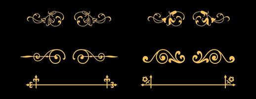 Set of Calligraphic frames, page divider and border elements illustration with all separated elements on gold colour. vector