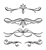 Vintage swirl ornament, line style flourishes set. Filigree calligraphic ornamental curls. Decorative retro design elements for menu. vector
