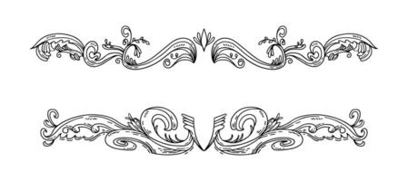 Hand drawn baroque decorative set. Element filigree calligraphy for design collection. vector
