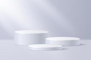 Cylindrical round podiums of different sizes isolated on light background. vector