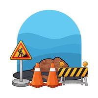 Traffic cones and barriers block potholes vector
