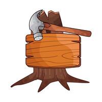 attaching the board to the tree using a hammer vector