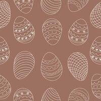 Seamless pattern of Easter eggs in doodle style. White icons of eggs with ornaments for Easter holiday decoration. illustration on mocha mousse background. illustration vector
