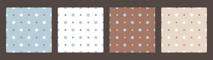 Dots seamless patterns set. Geometric dotted beige, blue and mocha colors backgrounds. vector