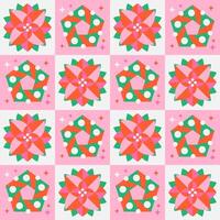 Christmas seamless pattern with poinsettia and Christmas wreath on checkered background vector