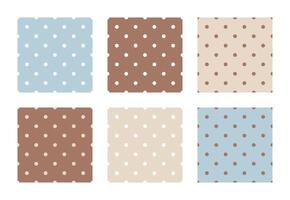 Dots seamless patterns collection. Geometric dotted beige, blue and mocha colors backgrounds. vector