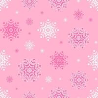 Seamless pattern of pink and white snowflakes on pink background. vector