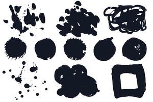 black ink blot and blotch set, each element isolated on white background. Liquid grunge splashes. Modern creative textures. vector