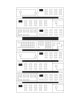 Data server rack with panels and buttons black and white 2D line object. Computing equipment. Digital technology. Storage device isolated clip art outline item. Monochromatic spot illustration vector