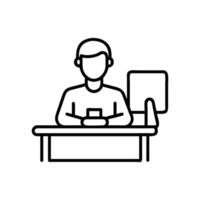 Remote Success Line Icons of a Worker at the Desk vector